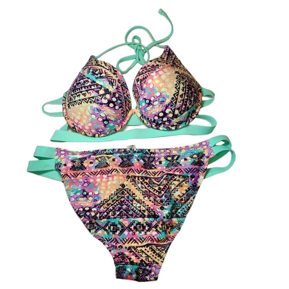 TiniBikini Womens XL Swimsuit Bikini set Beachy Coastal wire Push-up Bra strappy - Picture 1 of 15